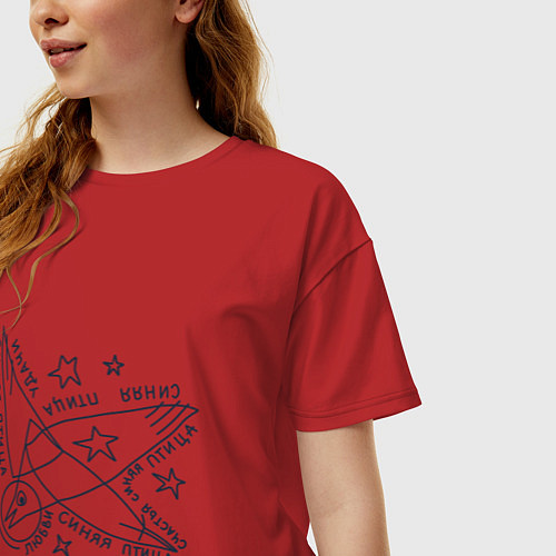 Женская футболка оверсайз Птица счастья в абстрактном современном стиле / Красный – фото 3