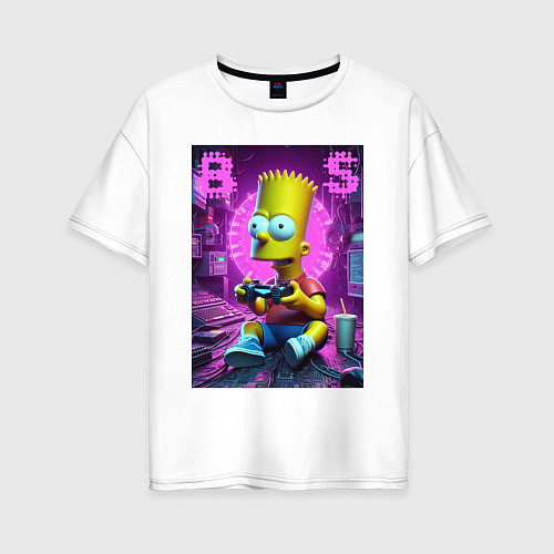 Женская футболка оверсайз Bart Simpson - cool gamer / Белый – фото 1