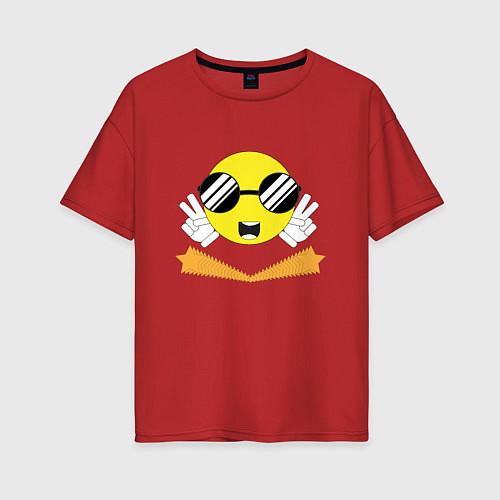 Женская футболка оверсайз Смайлик в очках / Красный – фото 1