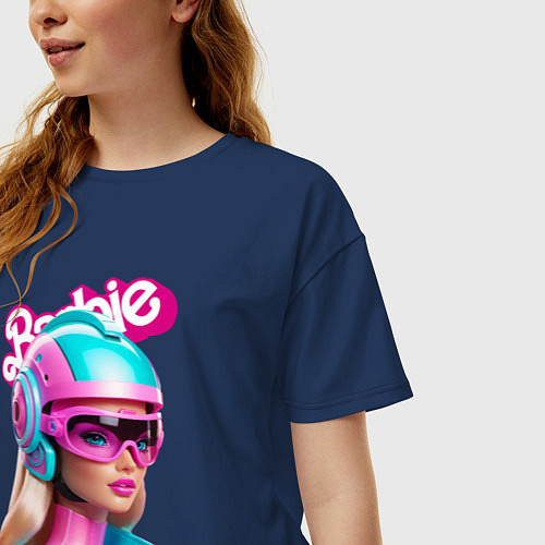 Женская футболка оверсайз Barbie doll - cyberpunk / Тёмно-синий – фото 3