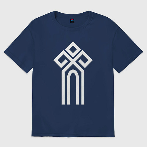 Женская футболка оверсайз Символ славянский чур / Тёмно-синий – фото 1