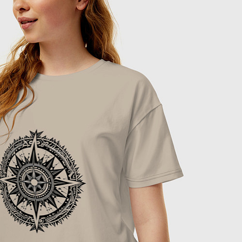 Женская футболка оверсайз Роза ветров / Миндальный – фото 3