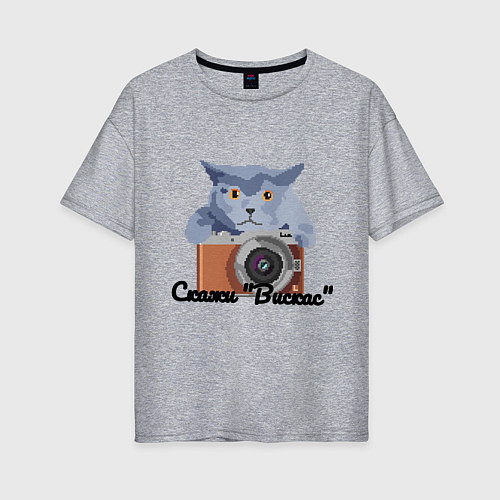 Женская футболка оверсайз Пиксель-кот: скажи Вискас / Меланж – фото 1