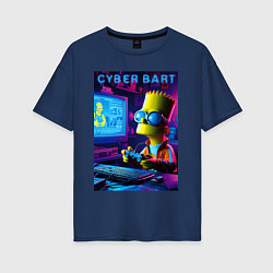 Футболка оверсайз женская Cyber Bart is an avid gamer, цвет: тёмно-синий