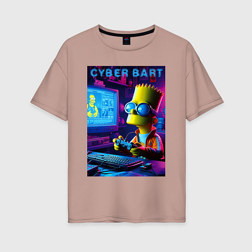 Женская футболка оверсайз Cyber Bart is an avid gamer / Пыльно-розовый – фото 1