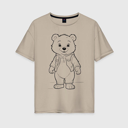 Женская футболка оверсайз Медвежонок стоит / Миндальный – фото 1