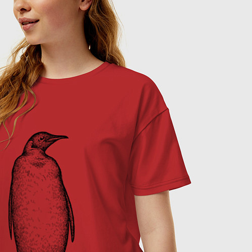 Женская футболка оверсайз Пингвин стоит / Красный – фото 3