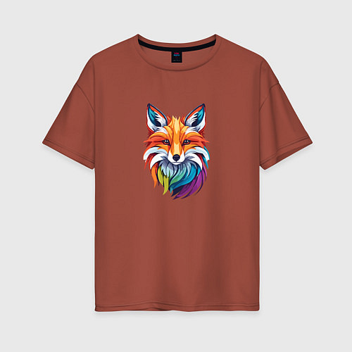 Женская футболка оверсайз Лиса в ярких красках / Кирпичный – фото 1