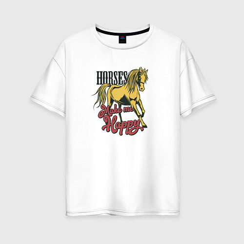 Женская футболка оверсайз Счастливая лошадь / Белый – фото 1