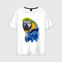Футболка оверсайз женская Сине-золотой попугай ара, цвет: белый