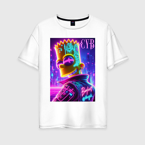 Женская футболка оверсайз Cyber Bart - neon glow / Белый – фото 1