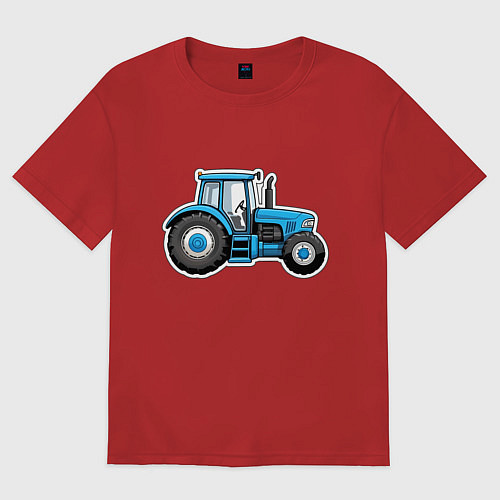 Женская футболка оверсайз Синий трактор сбоку / Красный – фото 1