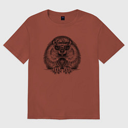 Футболка оверсайз женская Суслик в очках, цвет: кирпичный