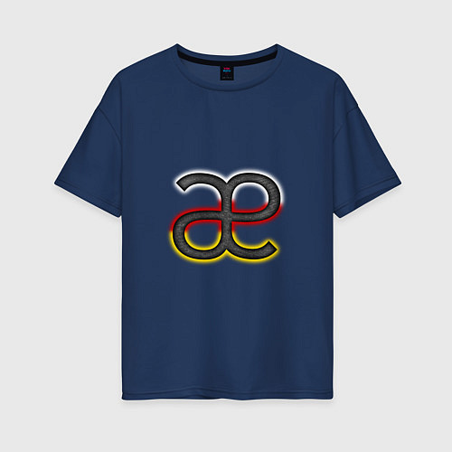 Женская футболка оверсайз Буква осетинского алфавита с национальным триколор / Тёмно-синий – фото 1
