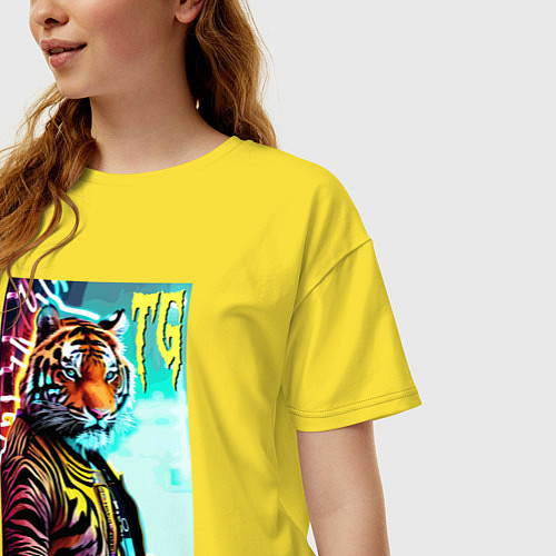 Женская футболка оверсайз Модный тигр - неон / Желтый – фото 3