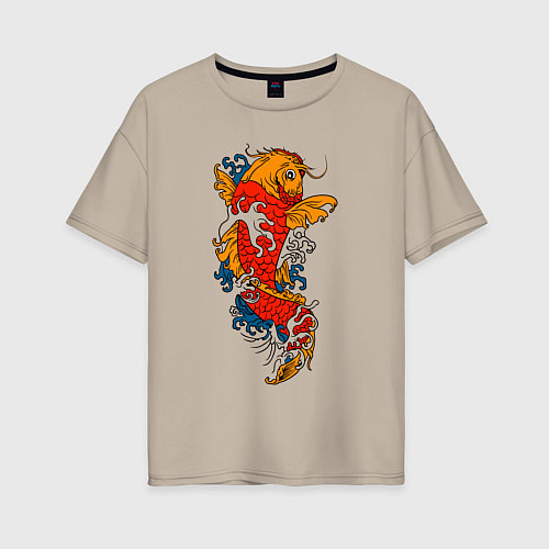 Женская футболка оверсайз Карп кои в японском стиле / Миндальный – фото 1