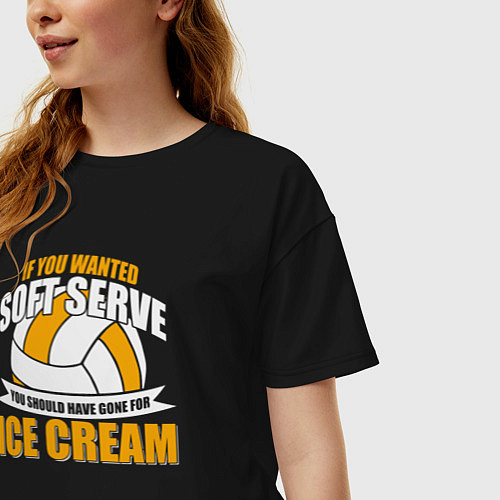 Женская футболка оверсайз Хочешь мягкую подачу сгоняй за мороженым / Черный – фото 3