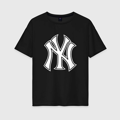 Женская футболка оверсайз New York yankees - baseball logo / Черный – фото 1