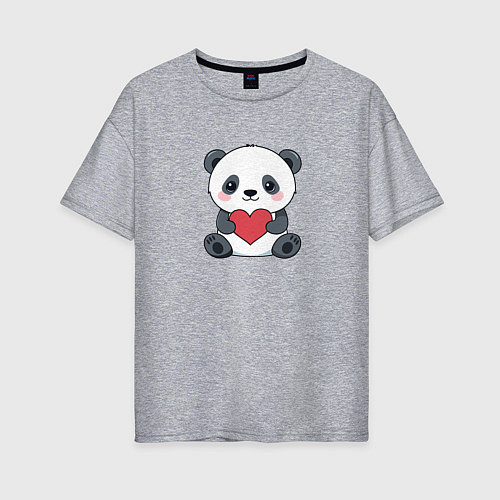 Женская футболка оверсайз Панда с красным сердечком / Меланж – фото 1