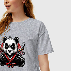 Футболка оверсайз женская Панда в кимоно, цвет: меланж — фото 2