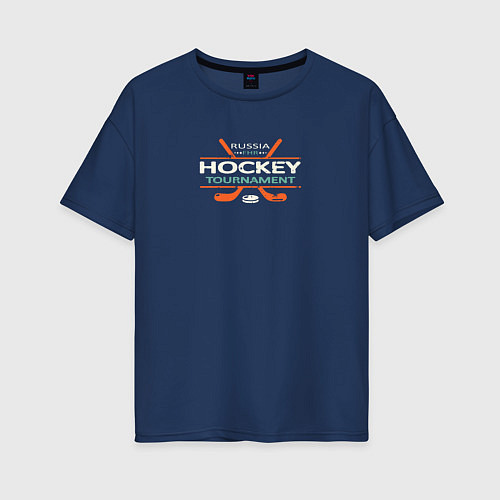 Женская футболка оверсайз Хоккей - спорт России / Тёмно-синий – фото 1