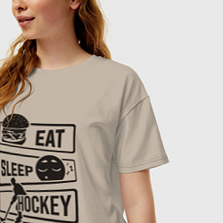 Футболка оверсайз женская Eat sleep hockey, цвет: миндальный — фото 2