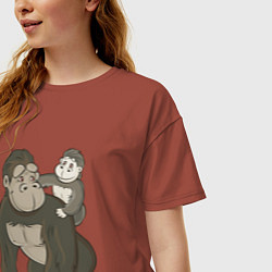Футболка оверсайз женская Мультяшная горилла с детенышем, цвет: кирпичный — фото 2