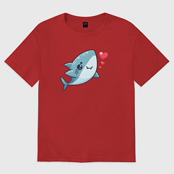 Футболка оверсайз женская Акула с сердечками, цвет: красный