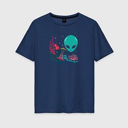 Женская футболка оверсайз Нло и инопланетянин