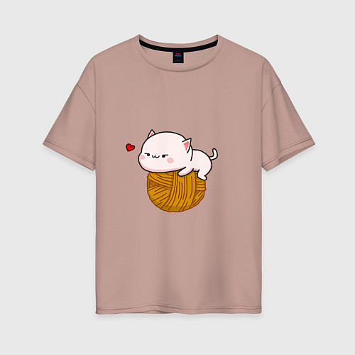Женская футболка оверсайз Котик на пряже парная / Пыльно-розовый – фото 1