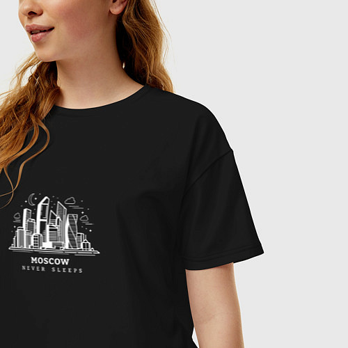 Женская футболка оверсайз Город Москва: Москва сити / Черный – фото 3