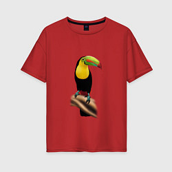 Футболка оверсайз женская Птица тукан, цвет: красный