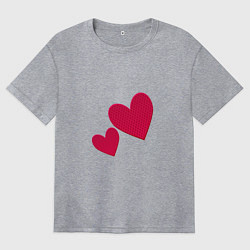 Женская футболка оверсайз Два сердца текстурные