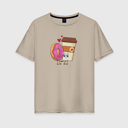 Женская футболка оверсайз Любовь кофе и пончик