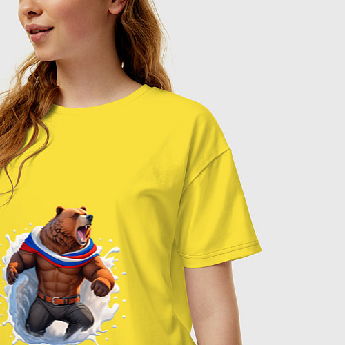 Женская футболка оверсайз Медведь из спячки / Желтый – фото 3