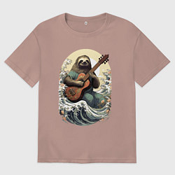 Футболка оверсайз женская Ленивец гитарист, цвет: пыльно-розовый