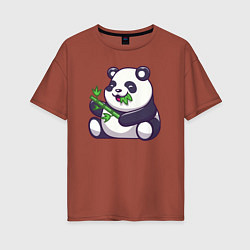 Футболка оверсайз женская Панда ест бамбук, цвет: кирпичный