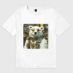 Женская футболка оверсайз Северный медведь воин в очках в стиле стимпанк