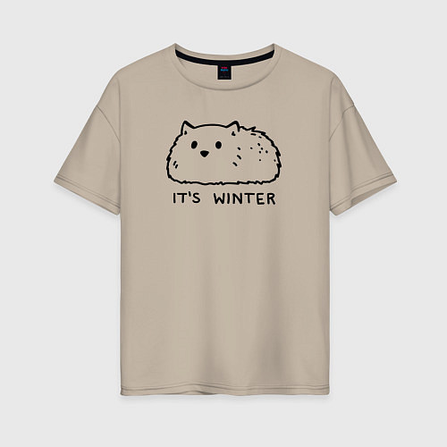 Женская футболка оверсайз Cat its winter / Миндальный – фото 1