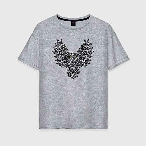 Женская футболка оверсайз Полёт совы маркером / Меланж – фото 1