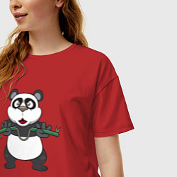 Футболка оверсайз женская Панда с нунчаками, цвет: красный — фото 2
