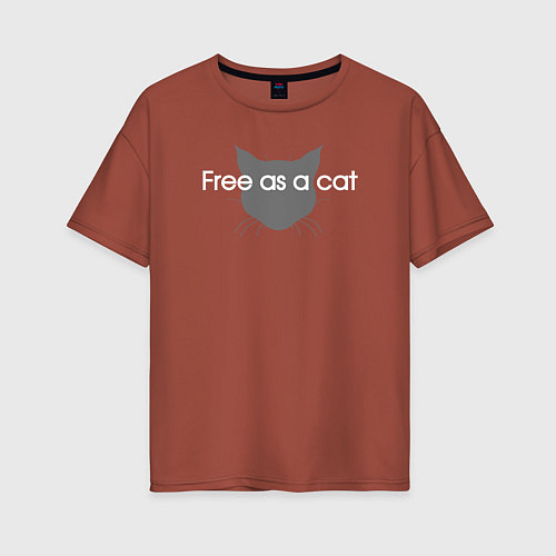 Женская футболка оверсайз Free as a cat / Кирпичный – фото 1