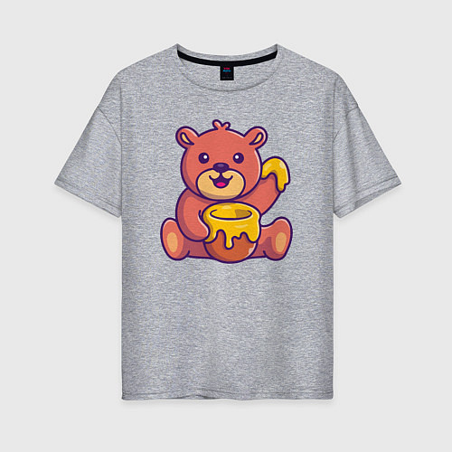 Женская футболка оверсайз Мишка с горшочком мёда / Меланж – фото 1