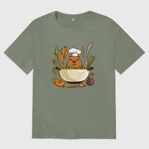 Женская футболка оверсайз Капибара готовит обед / Авокадо – фото 1