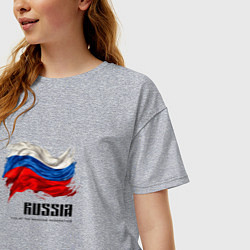 Футболка оверсайз женская Развевающийся флаг России с надписью, цвет: меланж — фото 2