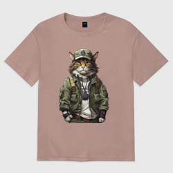 Футболка оверсайз женская Брутальный кот в форме, цвет: пыльно-розовый