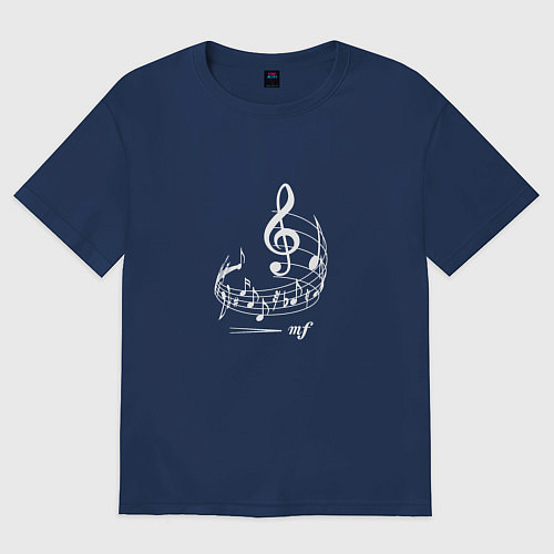 Женская футболка оверсайз Музыкальные ноты на нотном стане / Тёмно-синий – фото 1