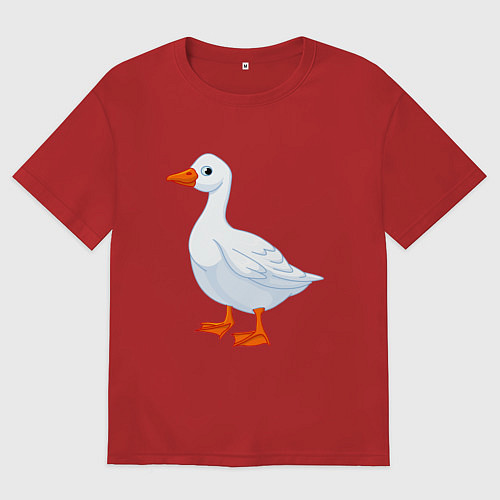 Женская футболка оверсайз Гусь белый нарисованный / Красный – фото 1