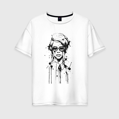 Женская футболка оверсайз Девушка чёрно белый поп арт / Белый – фото 1