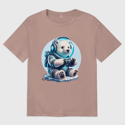 Женская футболка оверсайз Белый медвежонок - кибер спорт / Пыльно-розовый – фото 1